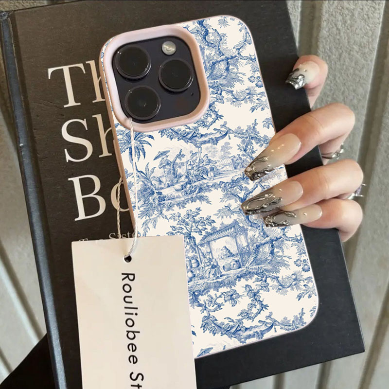 Phone Accessories To Sell - ファッションブルーホワイト磁器風スマホケース iPhone 17 16 15 14