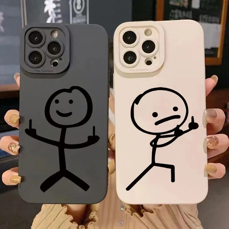 Phone Accessories To Sell - かわいい漫画マッチマン柄マットシリコン製スマホケース iPhone 16 11 12 13