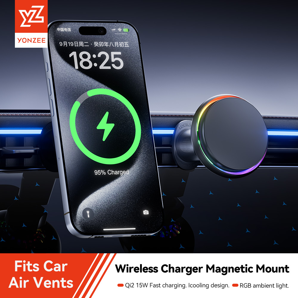 Qi2 Phone Accessories - YZ RGB 磁気ワイヤレス充電器 車載ホルダー Qi2 15W