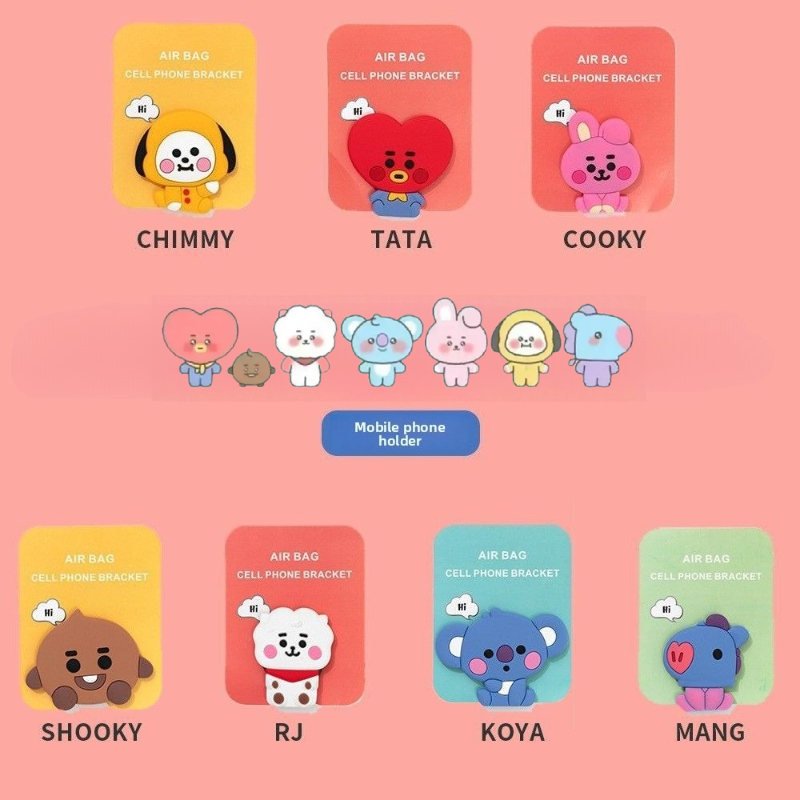 Phone Accessories Supplier - BT21漫画のかわいいシリコン製携帯電話スタンド、カワイイ格納式エアバッグイヤホンワインダー、ファン付きスタンド、アニメグッズ卸売
