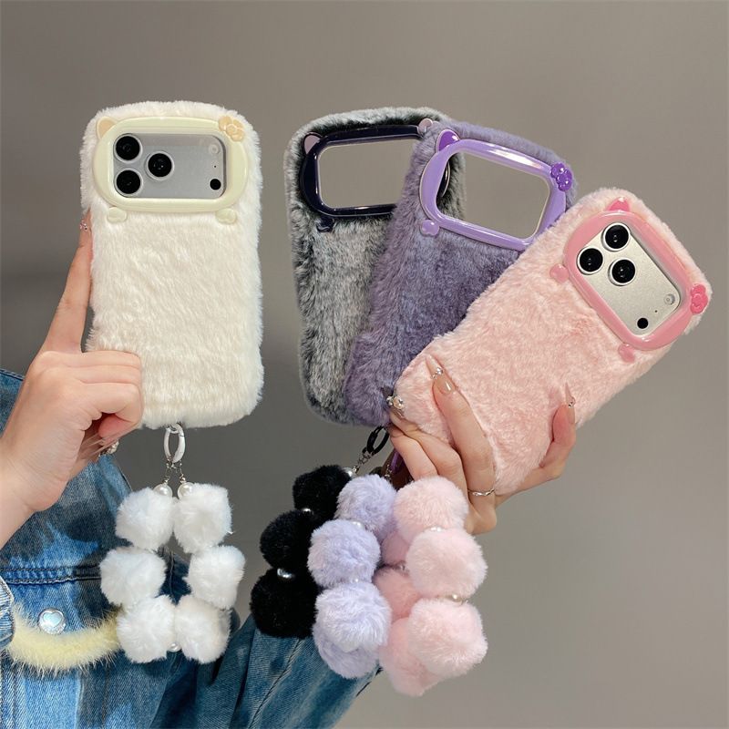 Phone Accessories Iphone - 高級感のある無地のファー素材のプラッシュフォンケース iPhone 17 Air 16 15