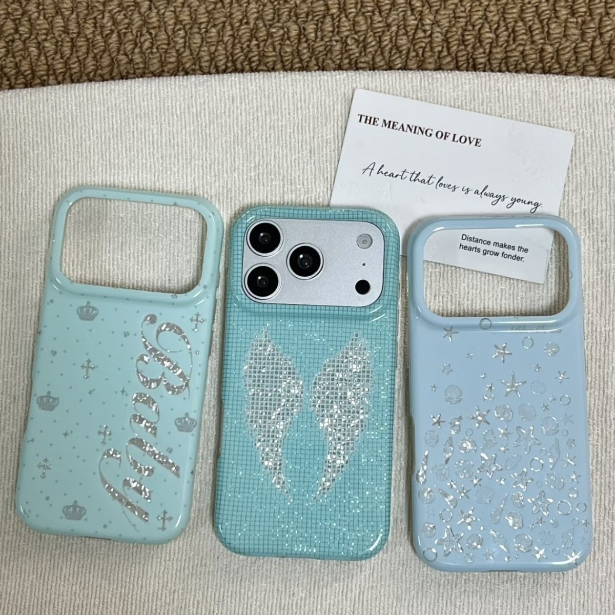 Phone Accessories Iphone - 韓国風ミントカラーの英語クロスエンジェルウィングスiPhoneケース iPhone 18 17A 16 15