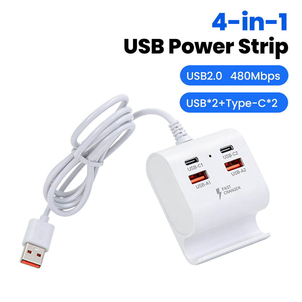 Phone Accessories Supplier - 4 in 1 USBブラケットソケット、USB Type-C急速充電電源タップ、iPhone、Xiaomi、Samsung、ノートパソコン、タブレット用携帯電話ホルダー付き
