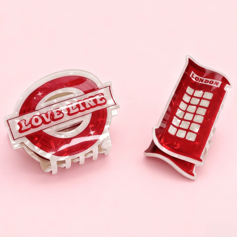 Phone Accessories London - HANGZHI ロンドンスタイル電話ボックスヘアクリップ クラシックレトロヘアクリップ INS クリエイティブ女性用ヘアアクセサリー