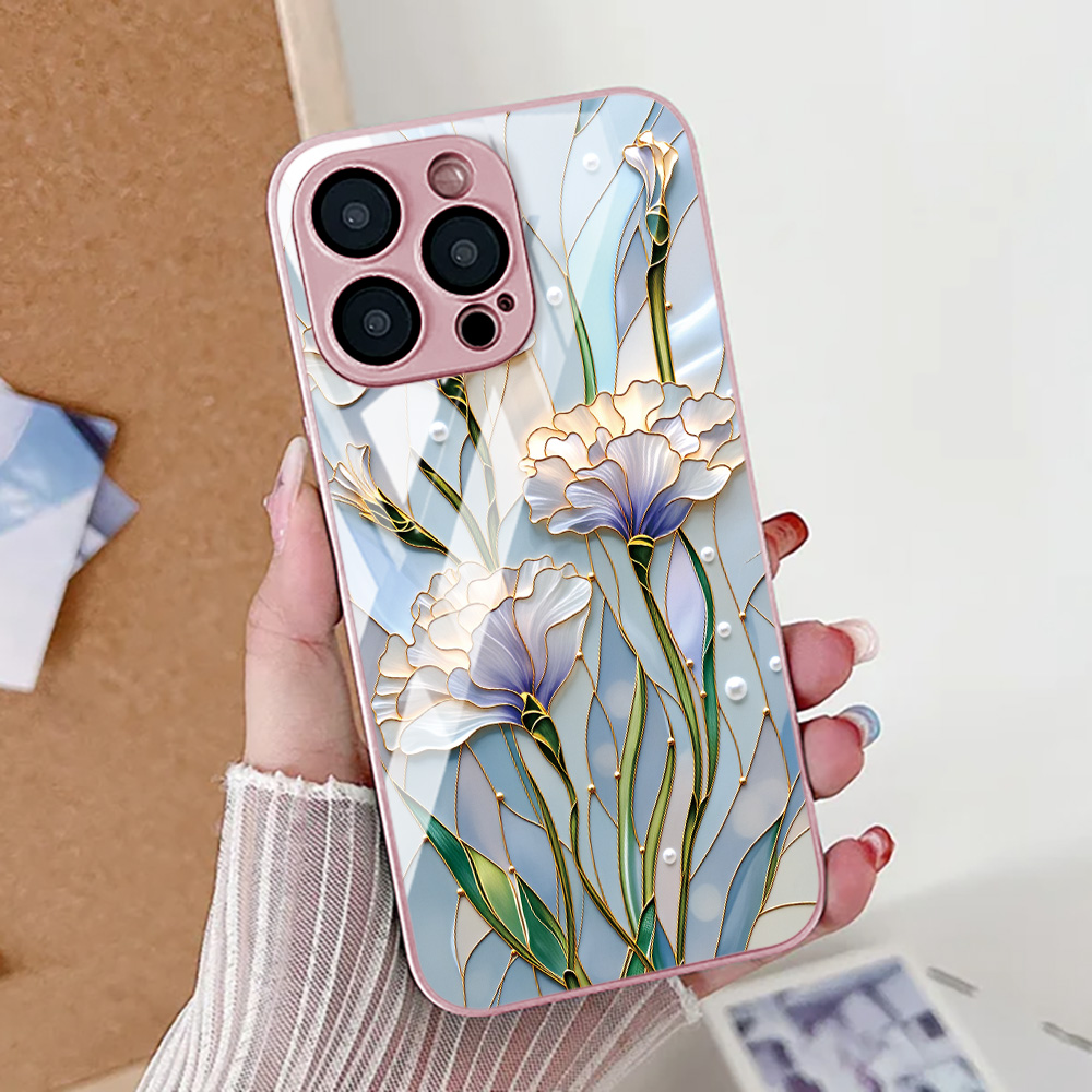 Tempered Glass Screen - 蓮の花柄 iPhoneケース iPhone 16 Proケース iPhone