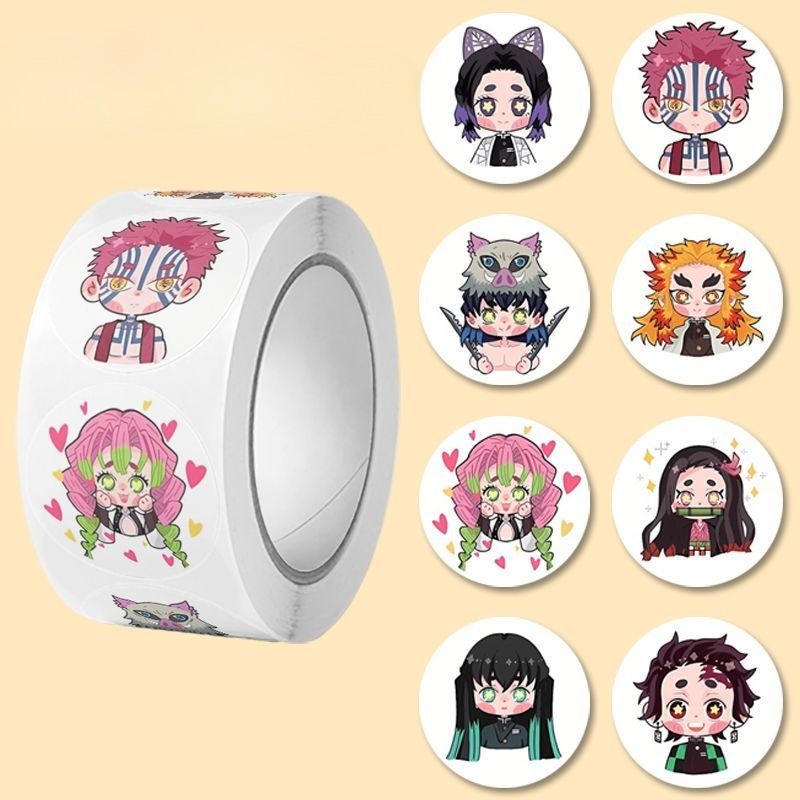 Phone Accessories Demon Slayer - 鬼滅の刃の可愛い財布装飾ロールステッカー、500枚入り、漫画版、キュートなアニメ携帯電話ステッカー、卸売