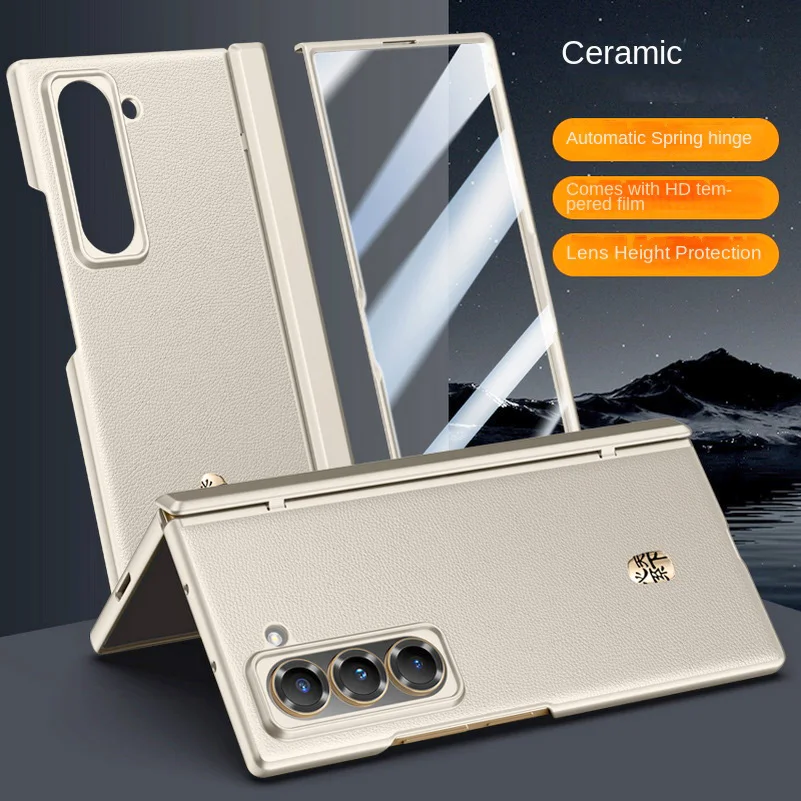 Tempered Glass Screen - 高級ビジネスレザー スクリーン強化ガラス電話ケース付き Samsung Galaxy Z Fold