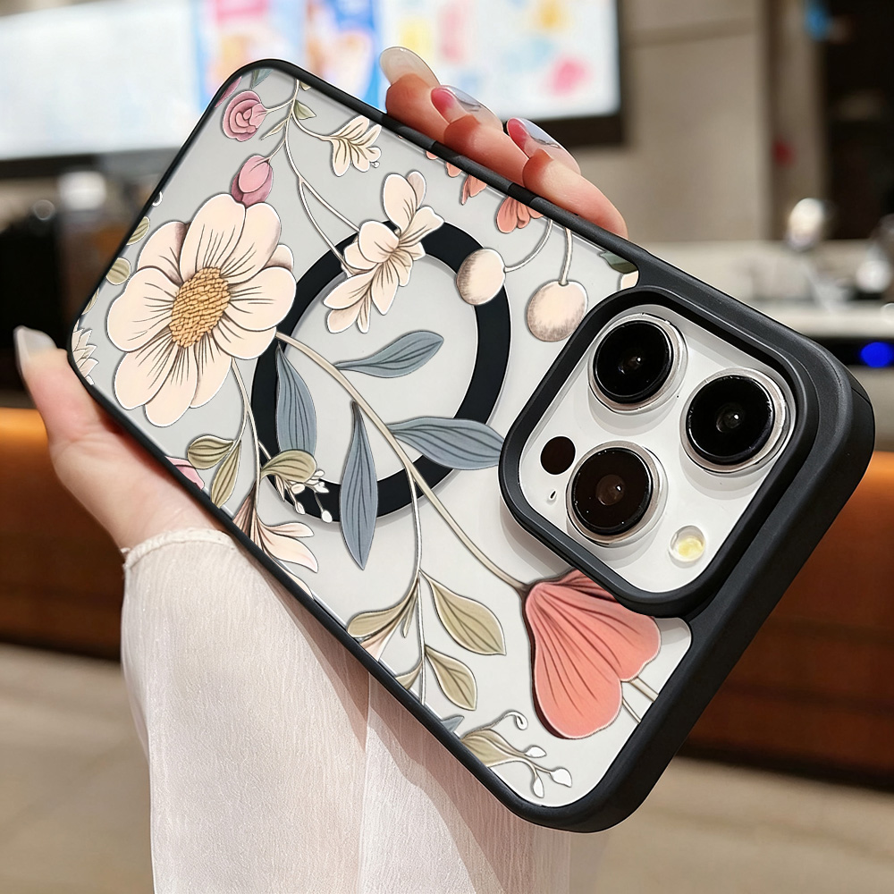 黒枠花柄耐衝撃スマホケース iPhone 17 14 15  - Magnetic Phone Case のレビューと価格