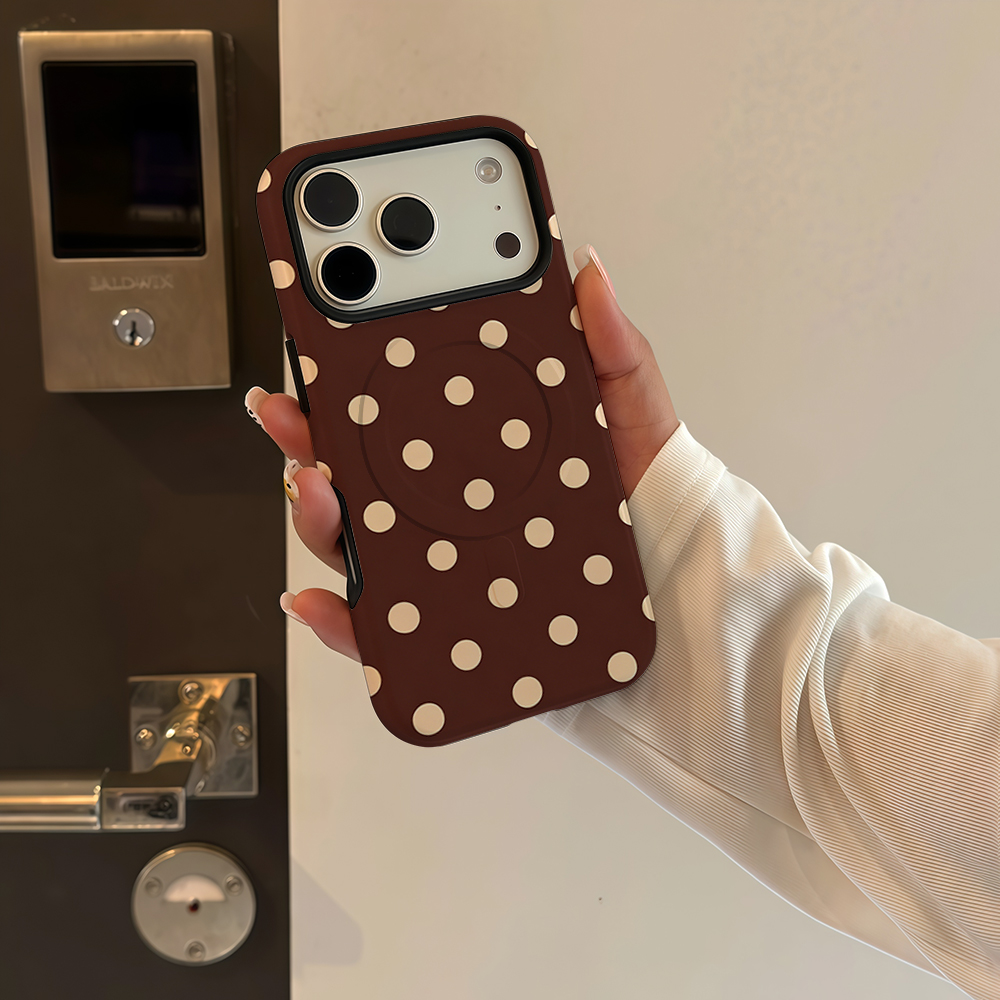 ブラウンベージュの水玉模様の磁気対応iPhoneケース（iP - Magnetic Phone Case のレビューと価格