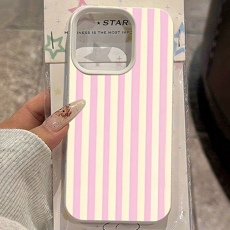 シンプルなピンクの縦縞ライチ柄スマホケース iPhone 1 - Phone Accessories To Sell のレビューと価格