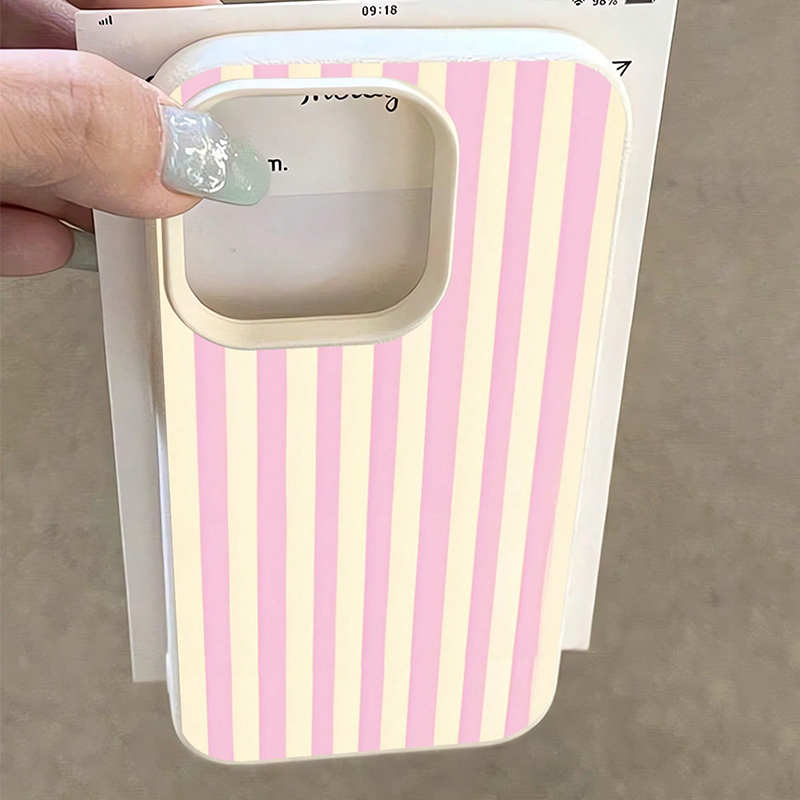 シンプルなピンクの縦縞ライチ柄スマホケース iPhone 1 - Phone Accessories To Sell のレビューと価格