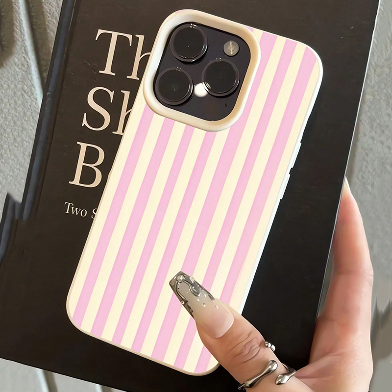 シンプルなピンクの縦縞ライチ柄スマホケース iPhone 1 - Phone Accessories To Sell のレビューと価格