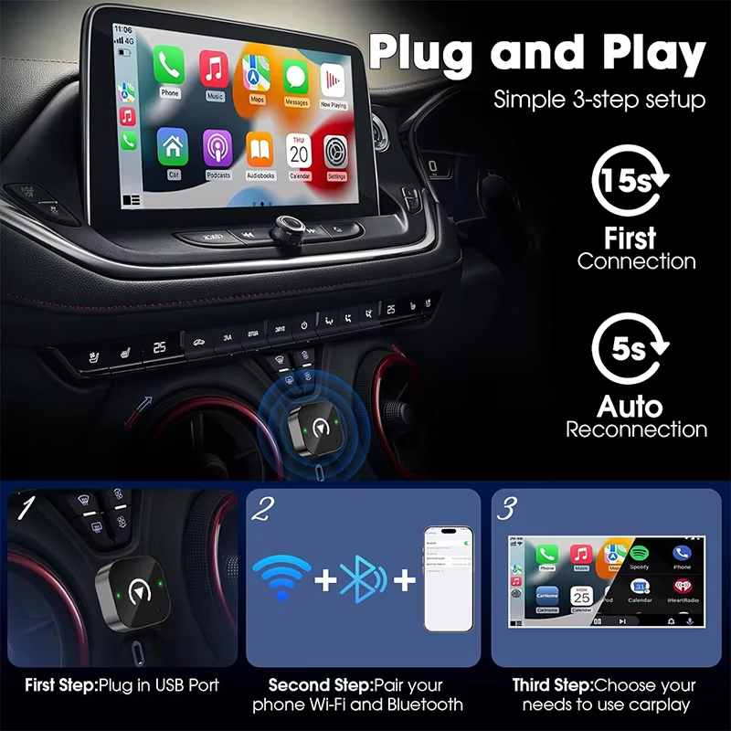 2-in-1 ワイヤレスCarPlayアダプター プラグアン - Phone Accessories Business のレビューと価格