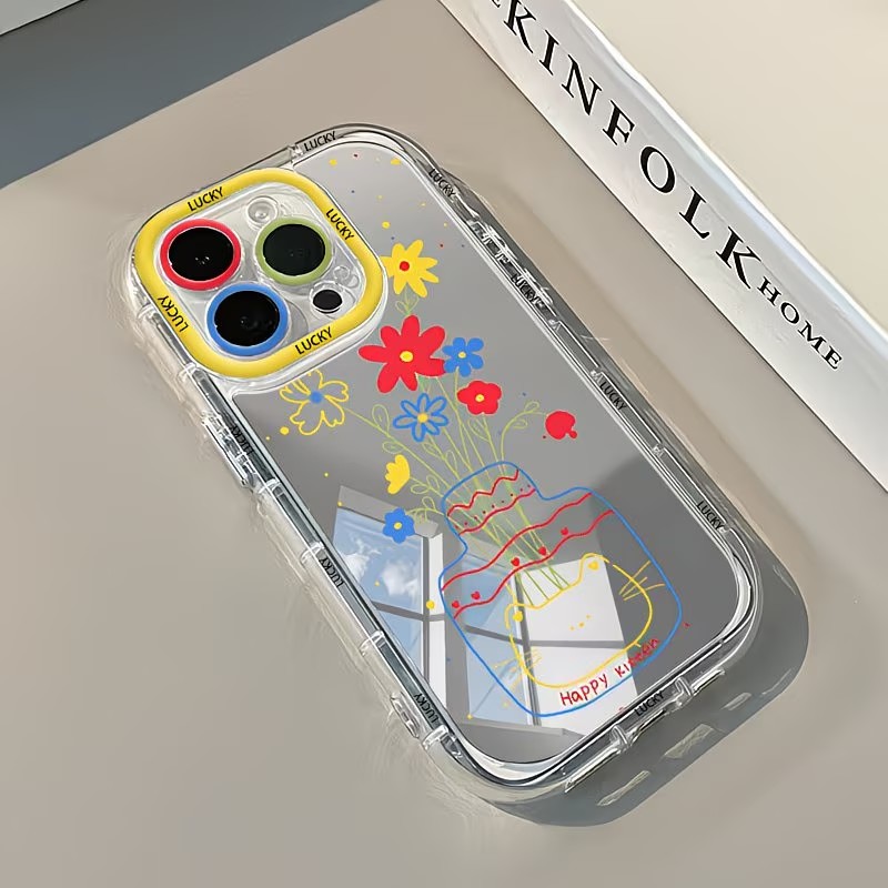 夏のデイジー柄猫花瓶デザインミラー付きスマホケース iPho - Phone Accessories To Sell のレビューと価格