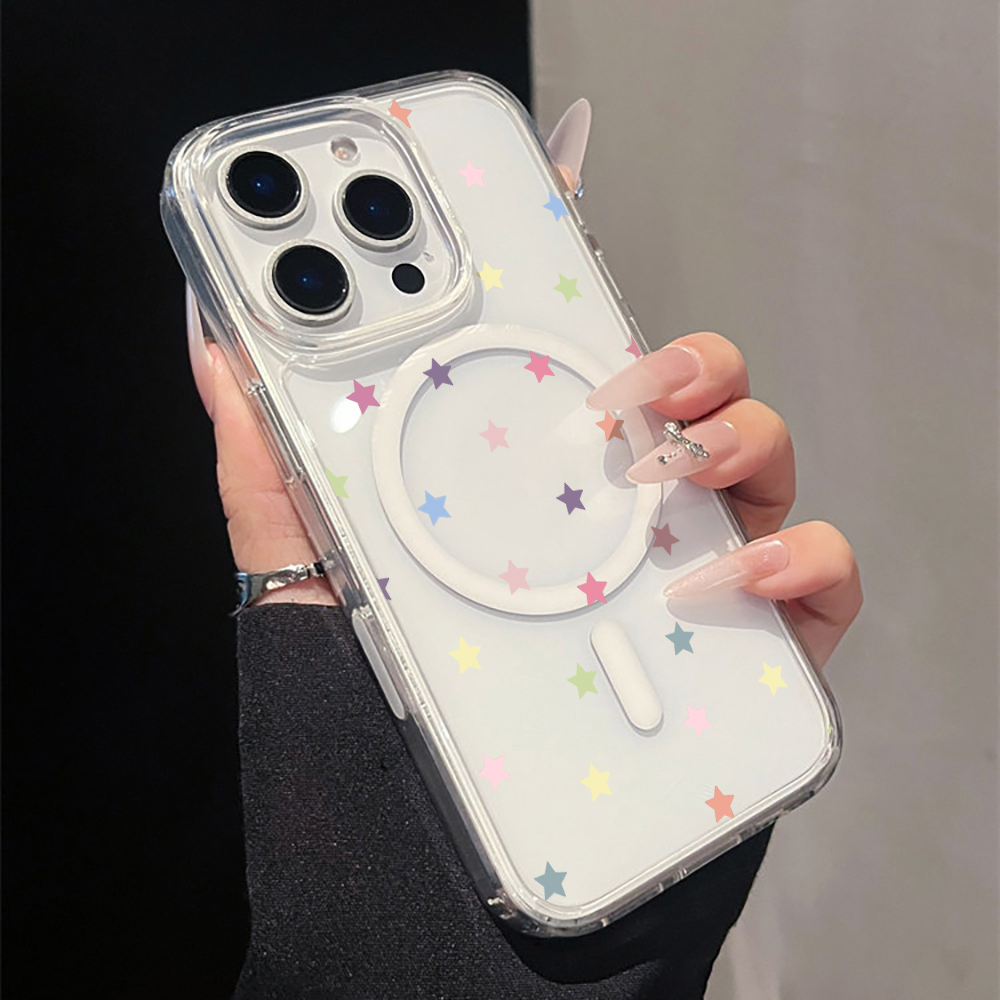 グレーの星柄プリント マグネット式クリアスマホケース iPh - Magnetic Phone Case のレビューと価格